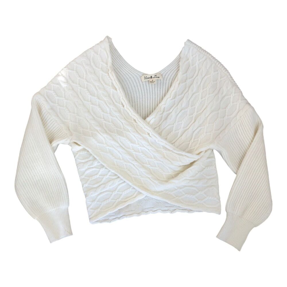 Vine & Love Drop Shoulder Cozy Winter Long Sleeve‎ V-Neck Cross Front Sweater M